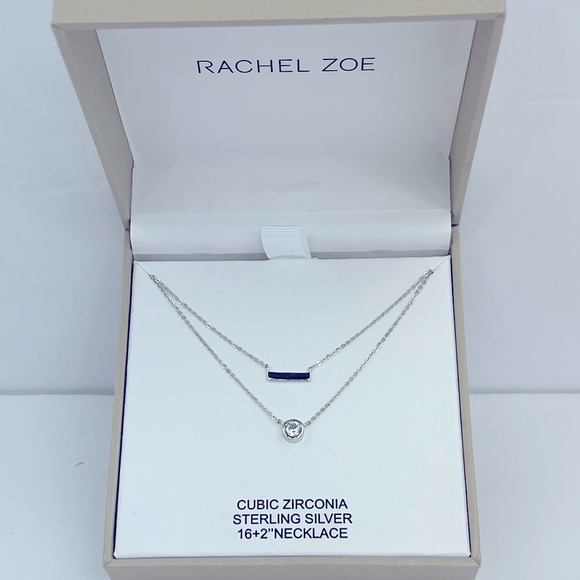 Rachel Zoe Jewelry - RACHEL ZOE, SOLITAIRE ZIRCONIA PENDANT, STERLING SILVER,16+2 INCHES,925 STAMPED
